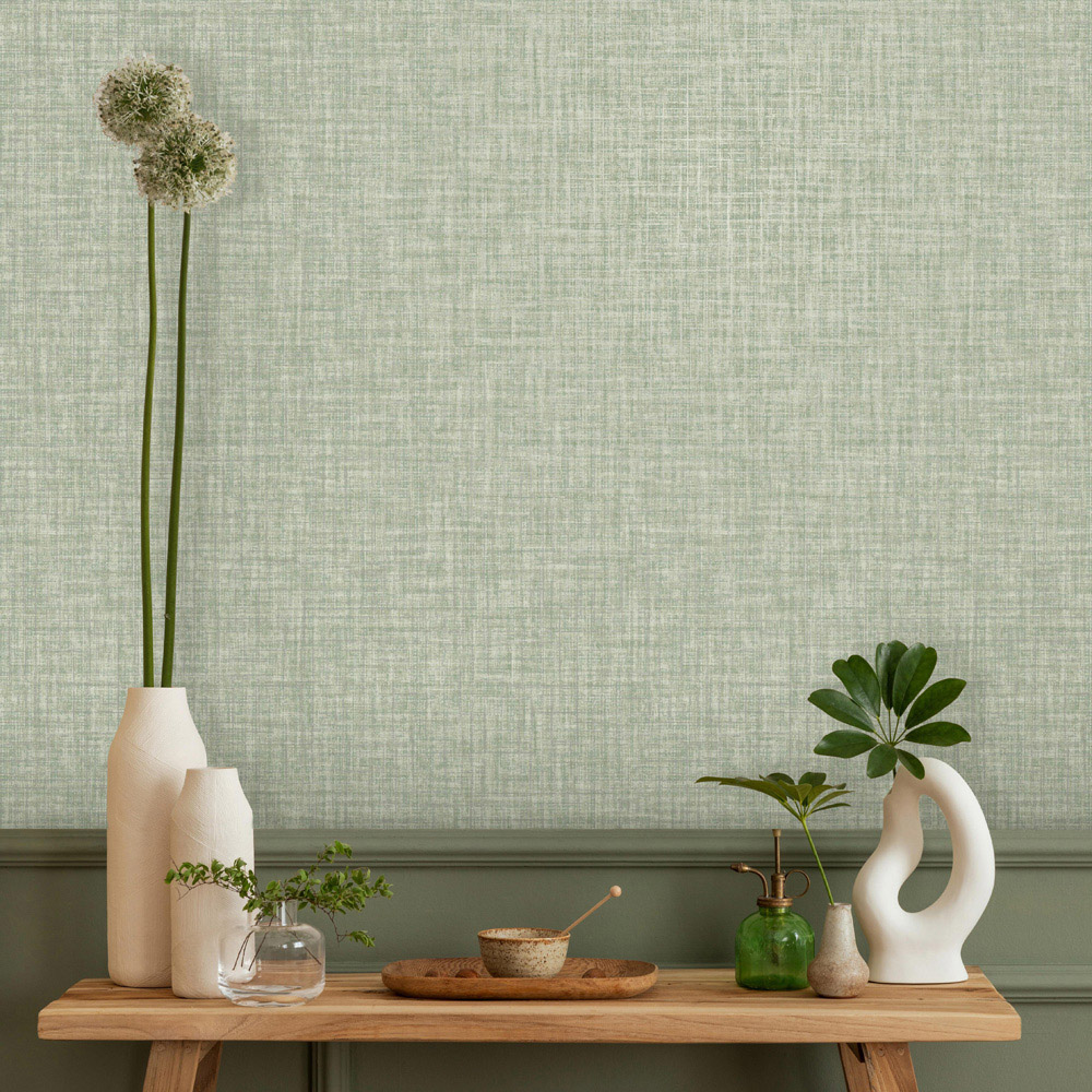 Crown Lynford Texture Fabric Effect Green Wallpaper Image 2
