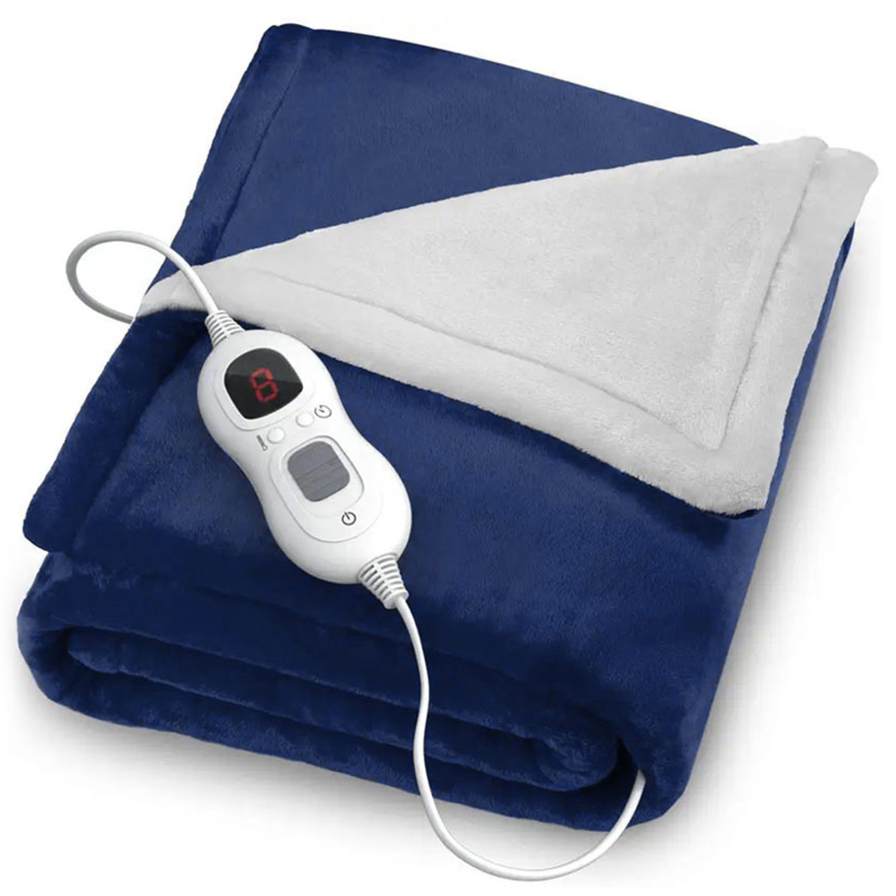 H&O Direct Blue Flannel Electric Heated Throw 130 x 160cm Image 1