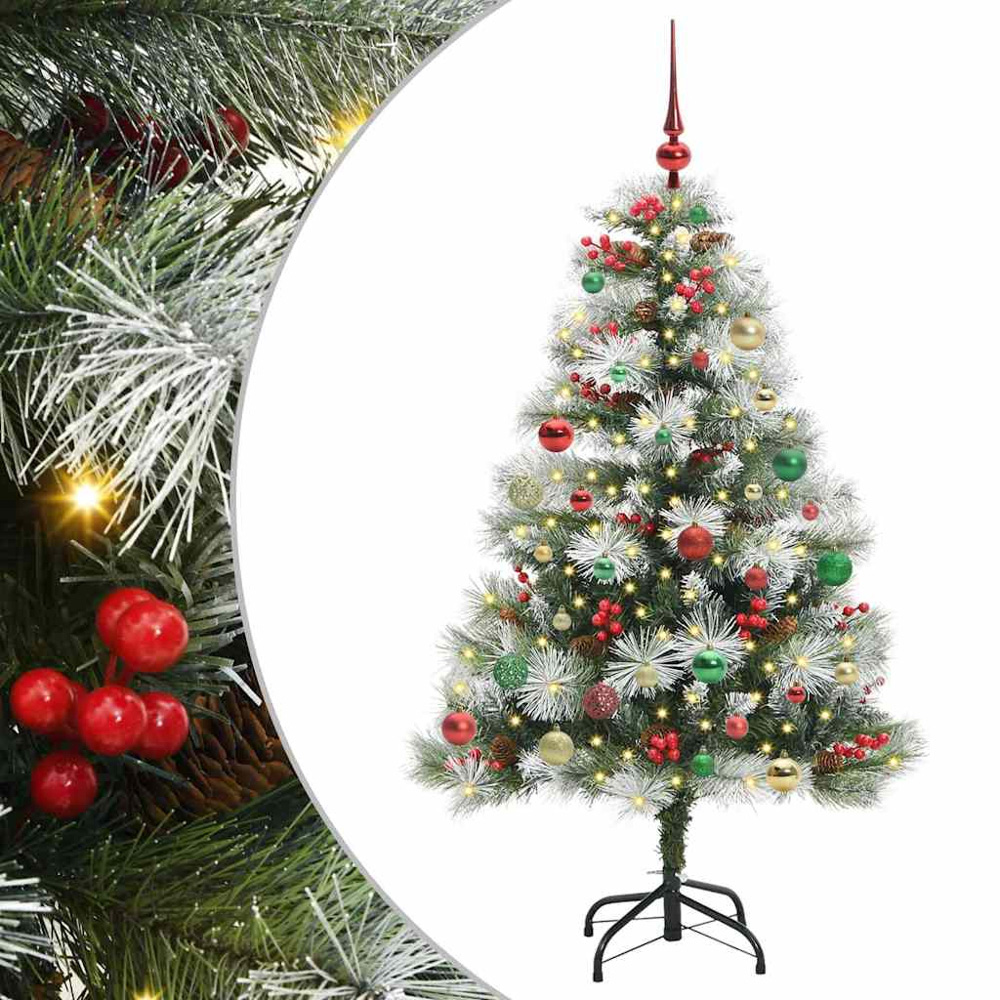 vidaXL Pre-Lit Multicolour Baubles Green Artificial Snow Flocked Christmas Tree 5ft Image 2