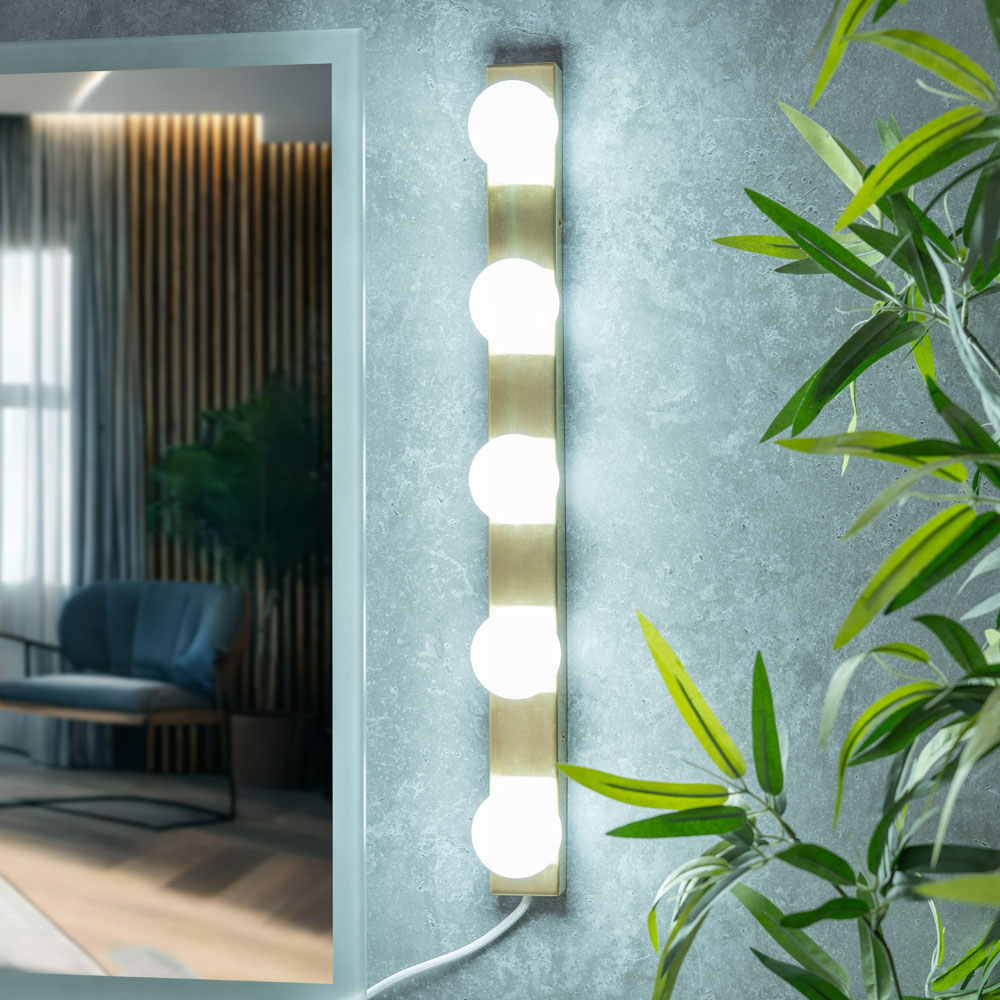 ValueLights Hollywood Brushed Gold Plug-In LED Bar Wall Light Image 5