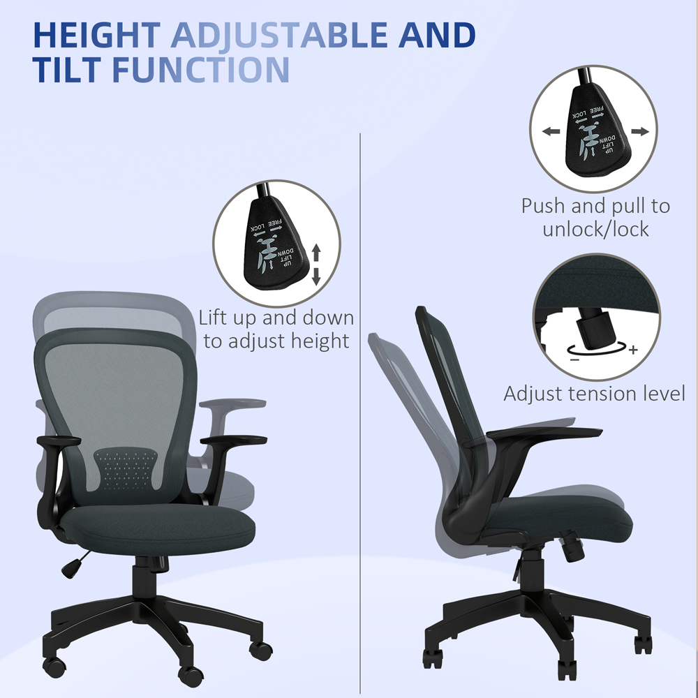 Portland Grey Mesh Office Chair with Flip Up Armrest Image 4