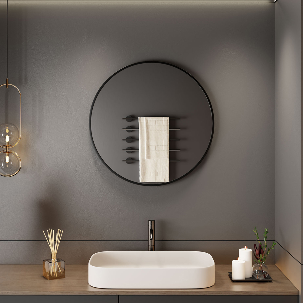 Neo Black Metal Frame Anti-Rust Wall Mounted Round Mirror 40cm Image 3