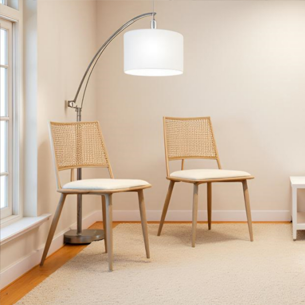 Furniture One Set of 2 Oak Rattan Mid-Century Dining Chair Image 8