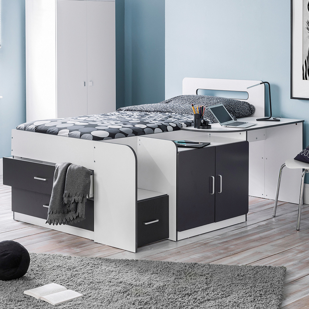 Julian Bowen Matt White and Charcoal Grey Cookie Cabin Bed with Storage Image 1