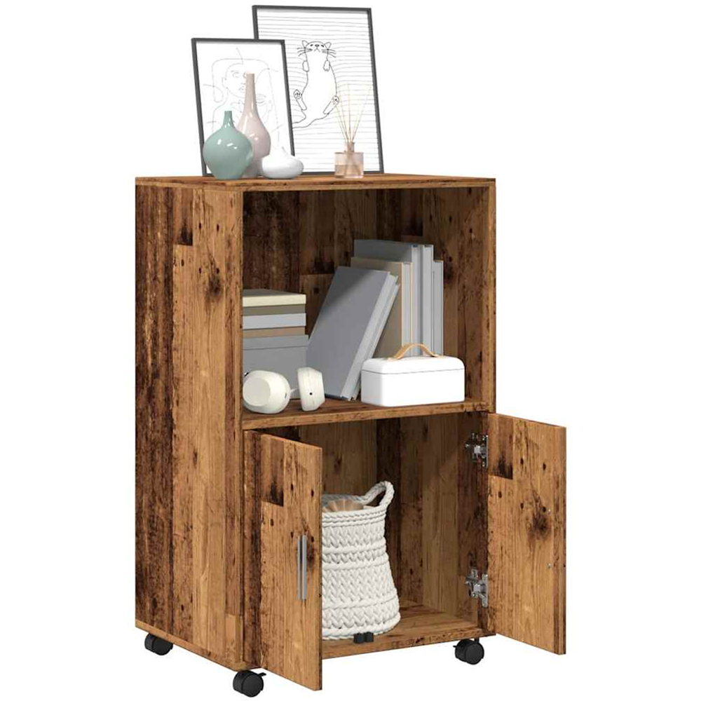 vidaXL 2 Door Single Open Shelf Old Wood Rolling Storage Cabinet Image 3