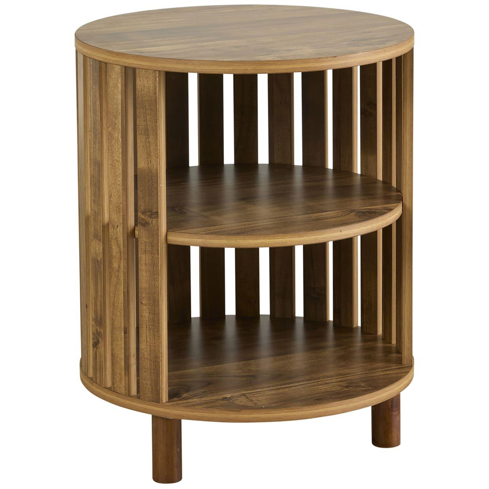 Home Source Luna 2 Shelf Oak Round Side Table with Solid Wood Legs Image 2