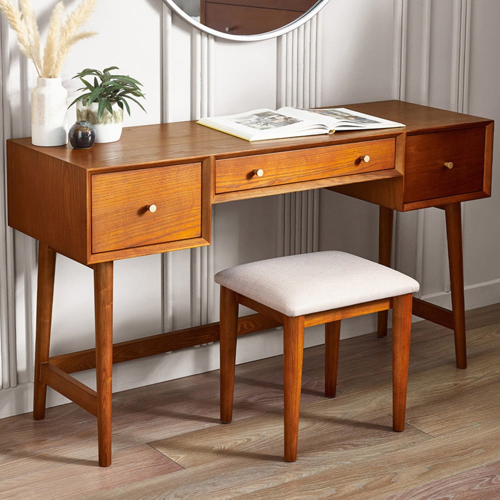 Julian Bowen Lowry 3 Drawer Cherry Ash Wood Dressing Table Set Image 1