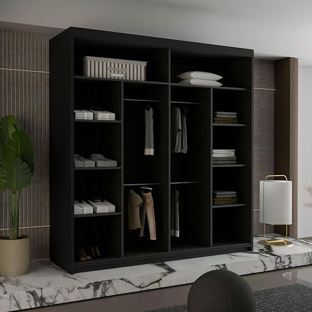 Sliding Wardrobes 4U Diamond 2 Door Black Wide Mirrored Wardrobe 203cm Image 3