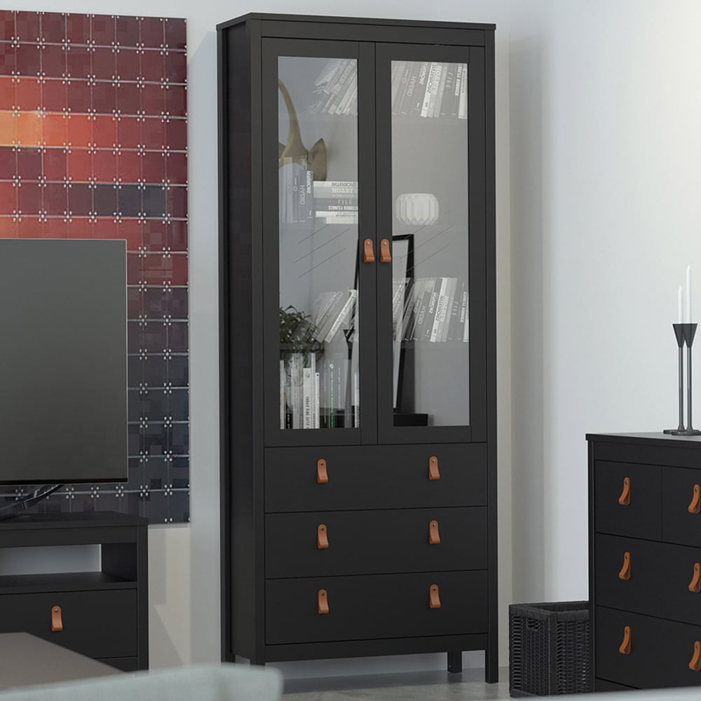Florence Barcelona 2 Door 3 Drawer Matt Black Display Cabinet Image 1