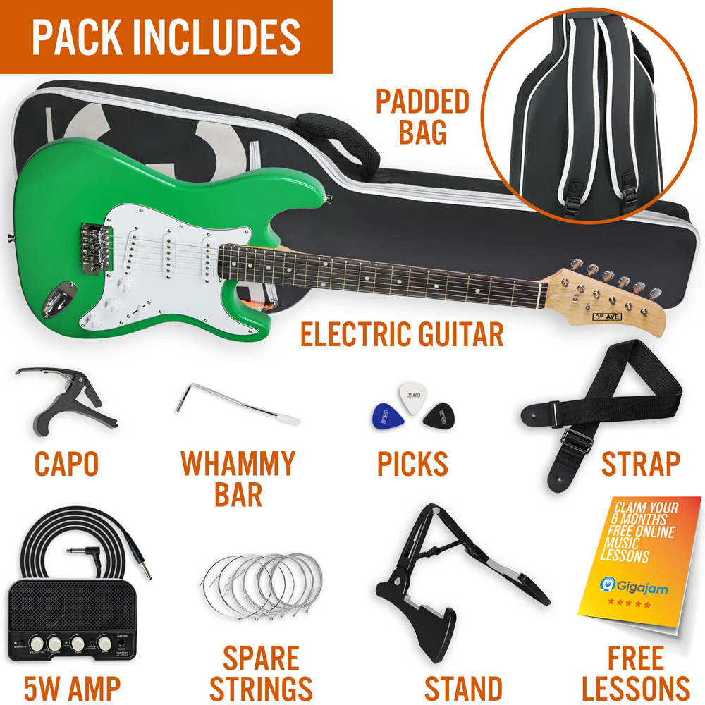 3rd Avenue Green Full Size Electric Guitar Set Image 5