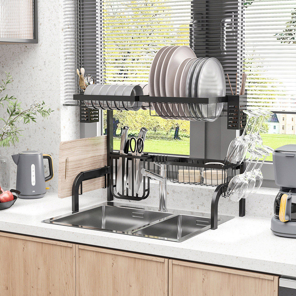 Portland 2 Tier Black Over the Sink Dish Drainer Rack Image 2