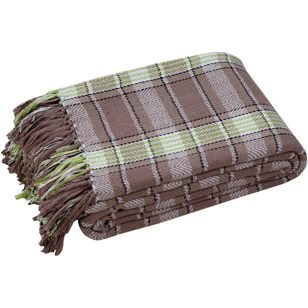 Velosso Natural and Lime Bourbon Check Cotton Woven Tasselled Throw 127 x 152cm Image 1