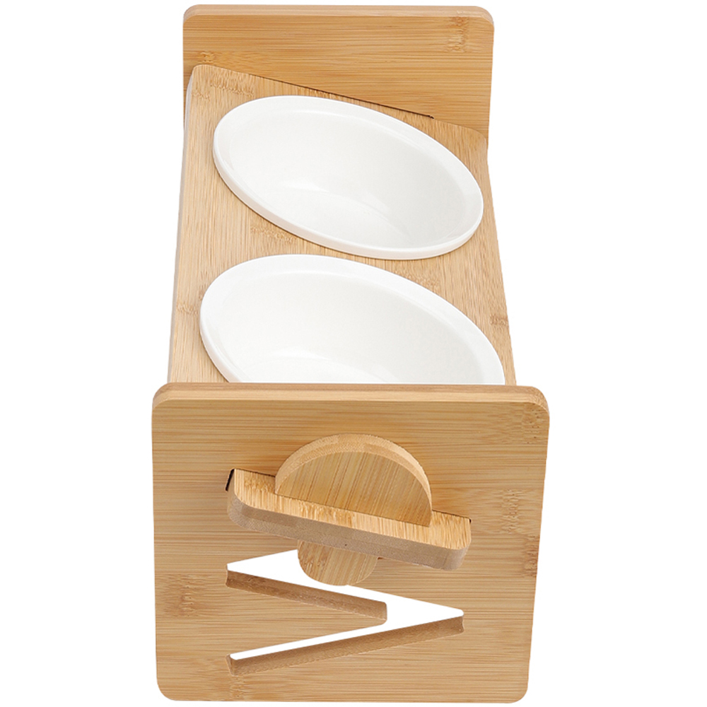 H&O Direct Double Bowl Height Adjustable Bamboo Pet Feeder Image 4
