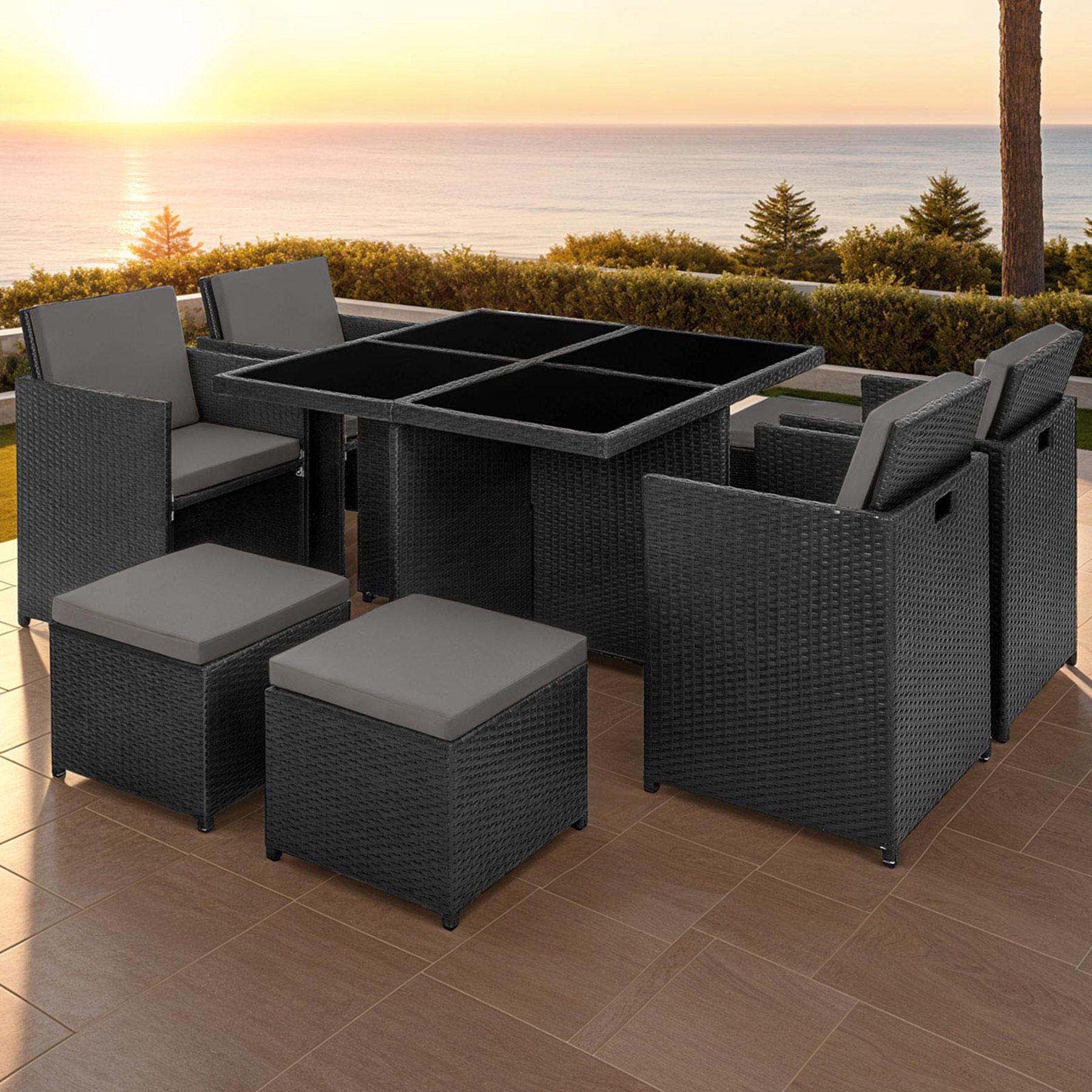 tectake Manhattan 8 Seater Rattan Garden Dining Set Black Image 1