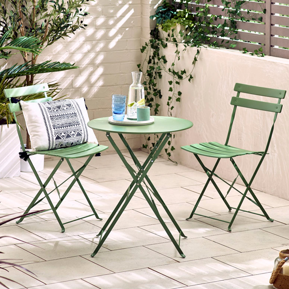 Furniturebox Cruz Green Metal 2 Seater Outdoor Bistro Set Image 1