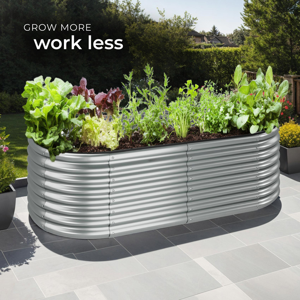 tectake Flora 200 x 100cm Silver Galvanised Steel Raised Garden Bed Image 3