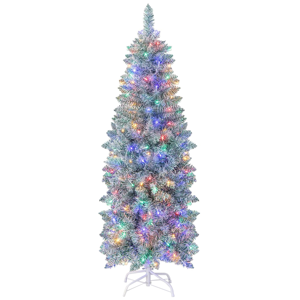 Costway Pre Lit Multicolour Slim Pencil LED Artificial Christmas Tree 6ft Image 1