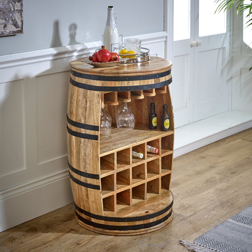 Brooklyn Surrey Solid Dark Wood Barrel Wine Sideboard Image 7