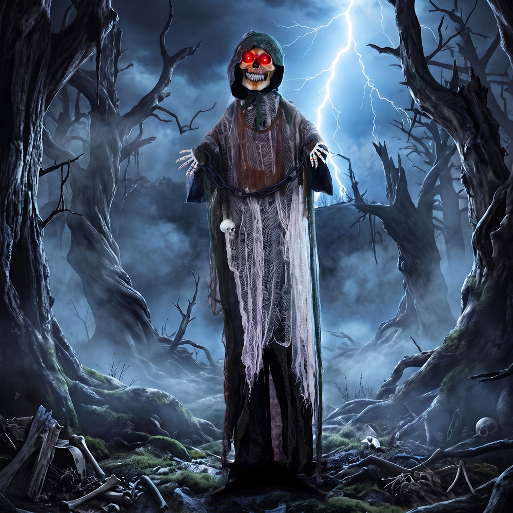 HOMCOM Light Up Animated Chained Grim Reaper Halloween Decoration 5.5ft Image 2