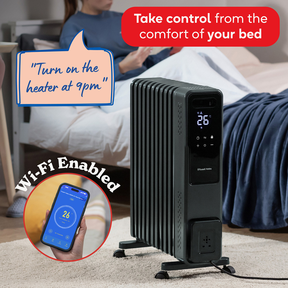 Russell Hobbs Graphite 11-Fin Wi-Fi Digital Touch Control Oil Filled Radiator with Remote 2500W Image 4