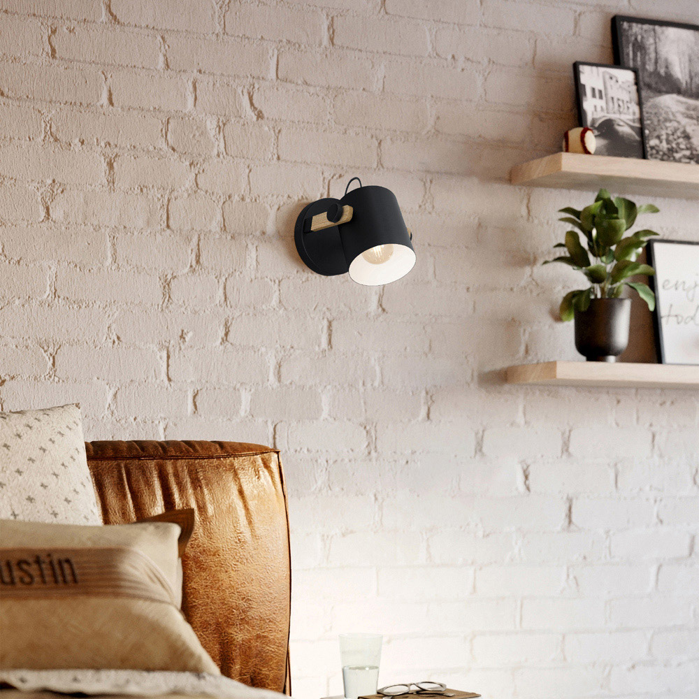 EGLO Hornwood Wood and Black Wall Lamp Image 2
