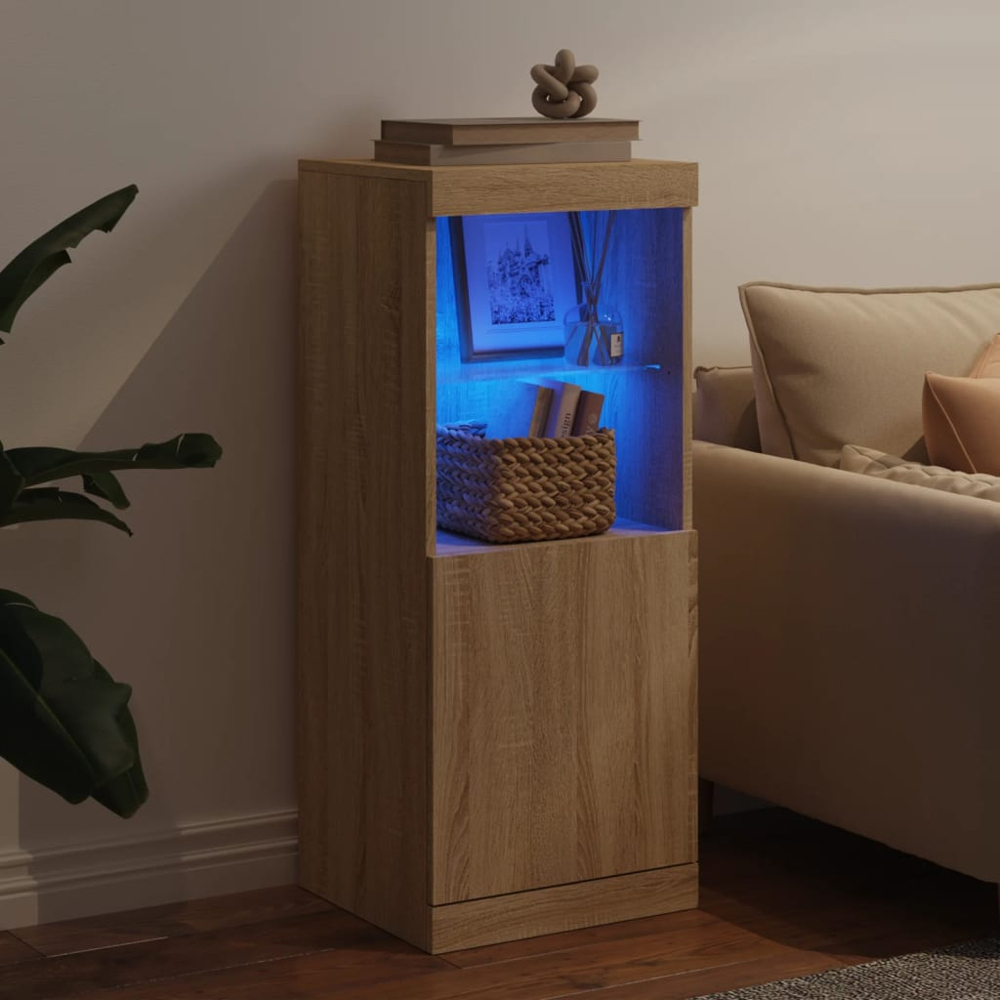 vidaXL Single Door 2 Shelf Sonoma Oak Narrow Sideboard with LED Lights Image 3