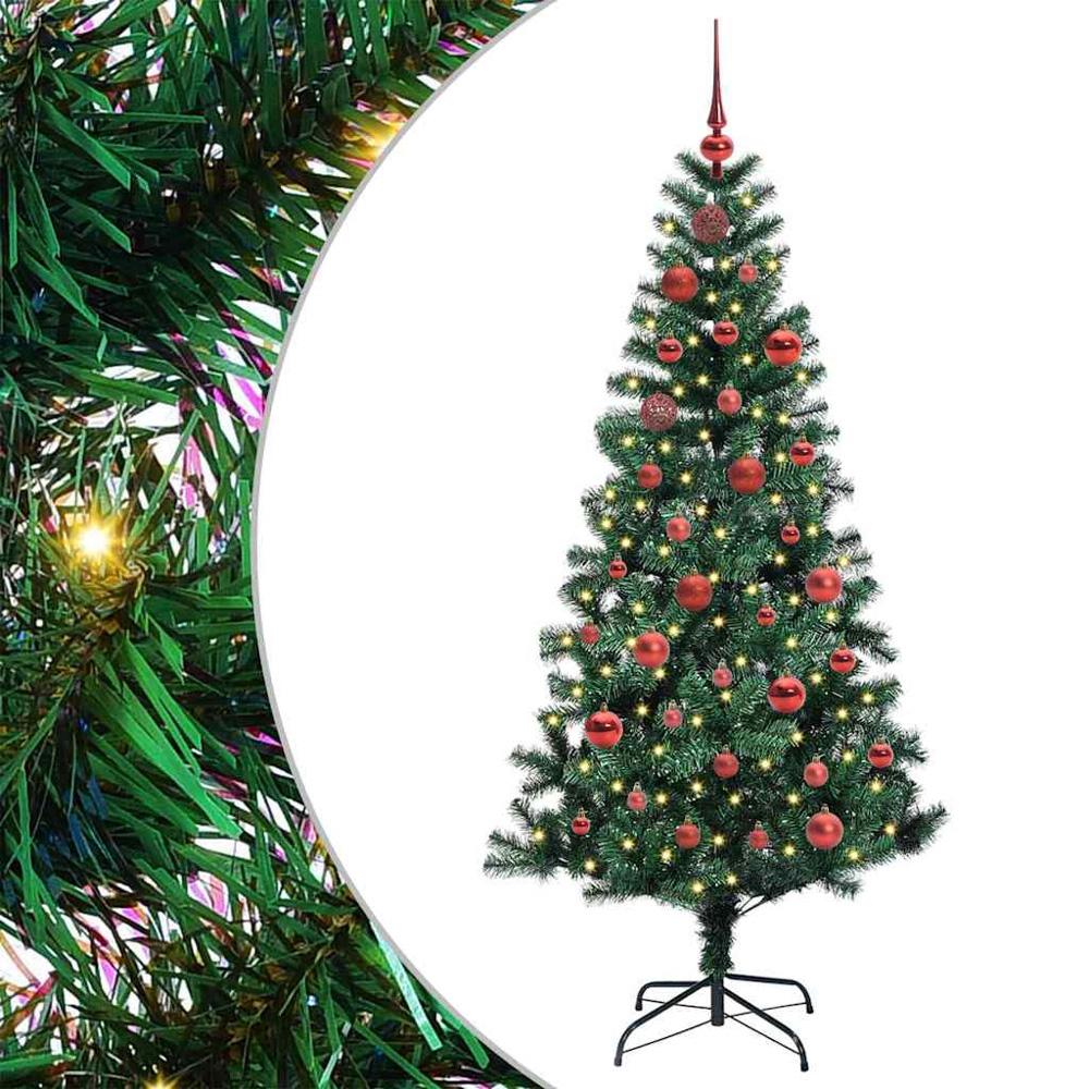 vidaXL Pre-Lit Red Baubles Green Artificial Christmas Tree 5ft Image 2