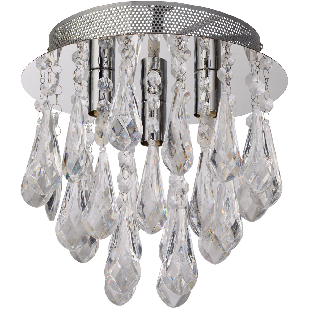 Lighting Collection 3 Light Chrome with Clear Acrylic Drops Flush Ceiling Light Image 1