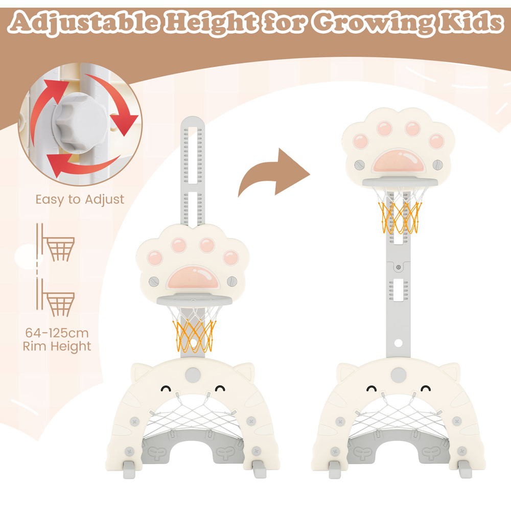 Costway 3-in-1 Kids White Adjustable Basketball Hoop Sports Centre with Soccer Game Image 5