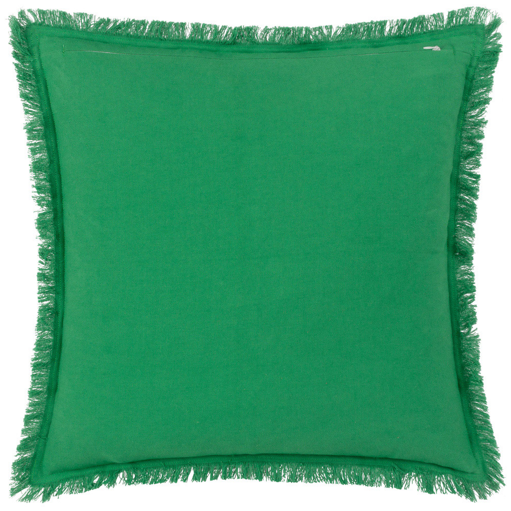 furn. Gracie Emerald Green Velvet Fringed Cushion Image 3
