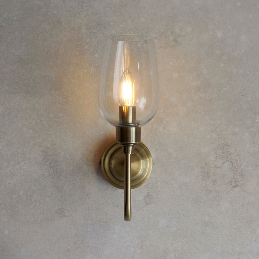 Merano Livorno Batten Clear Glass Antique Brass Plate Wall Light Image 7