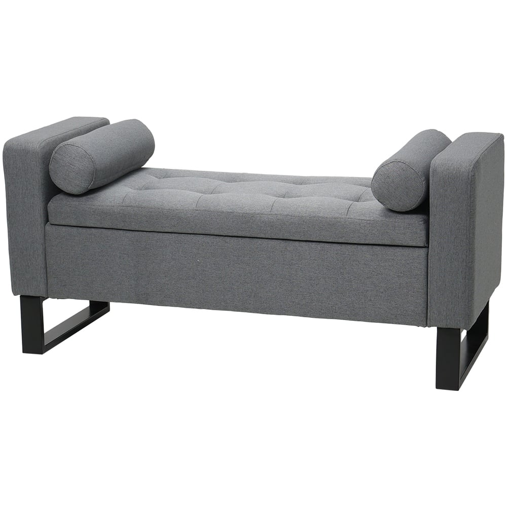 Living and Home 2 Seater Grey Linen Upholstered Storage Bench with Cushion Image 2