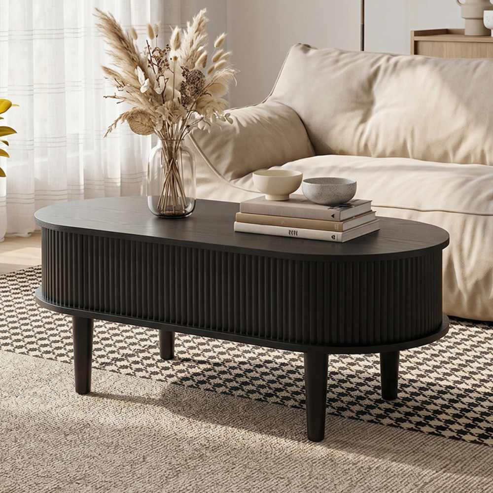 Living and Home Black Oval Lift-Top Coffee Table with Hidden Storage Image 1