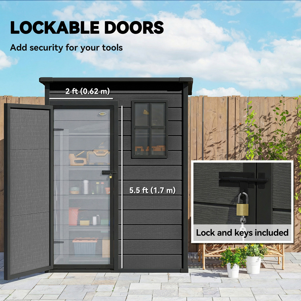 Outsunny 5 x 3ft Dark Grey Lockable Pent Garden Shed with Floor Image 7