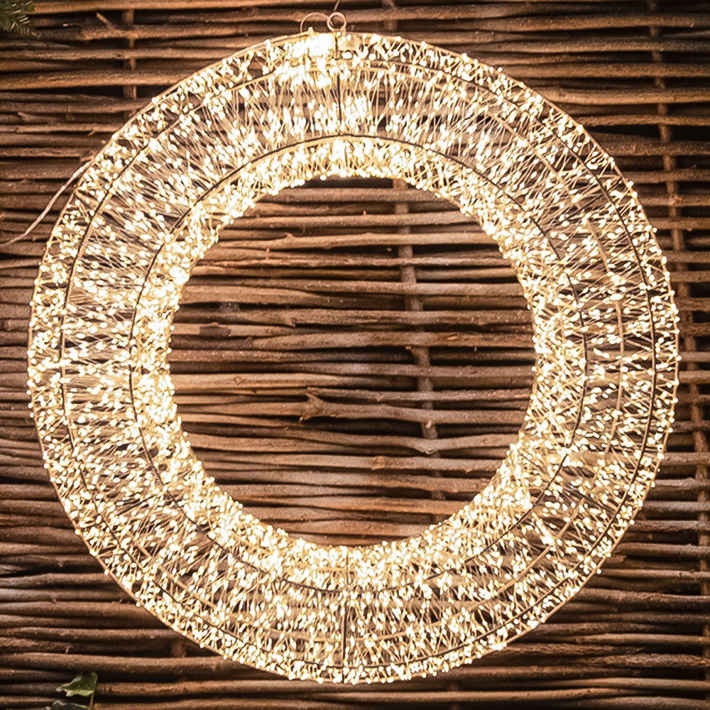 The Christmas Centre 10000 Warm White LED Micro Lights Pre-Lit Gold Light-Up Wreath 90cm Image 1