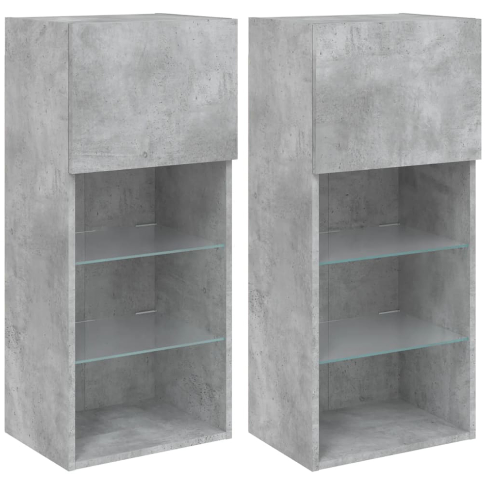 vidaXL 3 Glass Shelf Single Door Concrete Grey Wall Mounted TV Cabinet Set of 2 Image 2