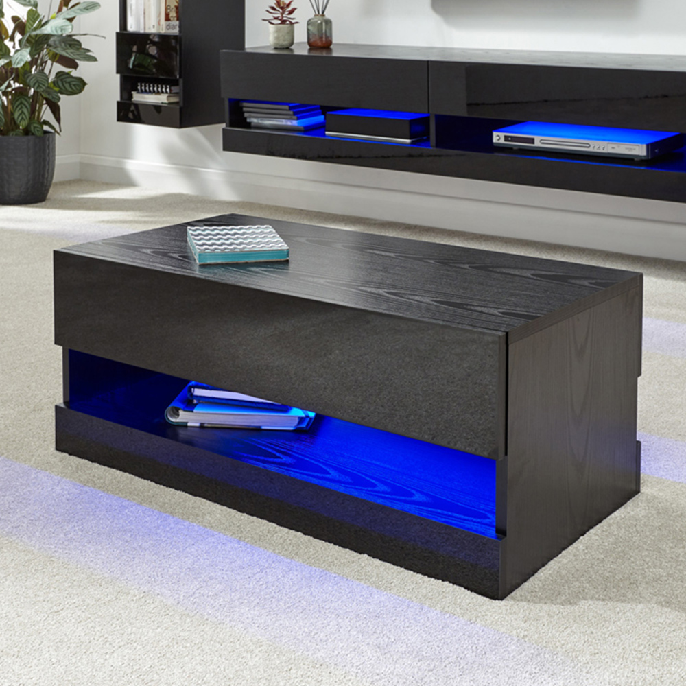 GFW Galicia Black LED Lift Up Coffee Table Image 1