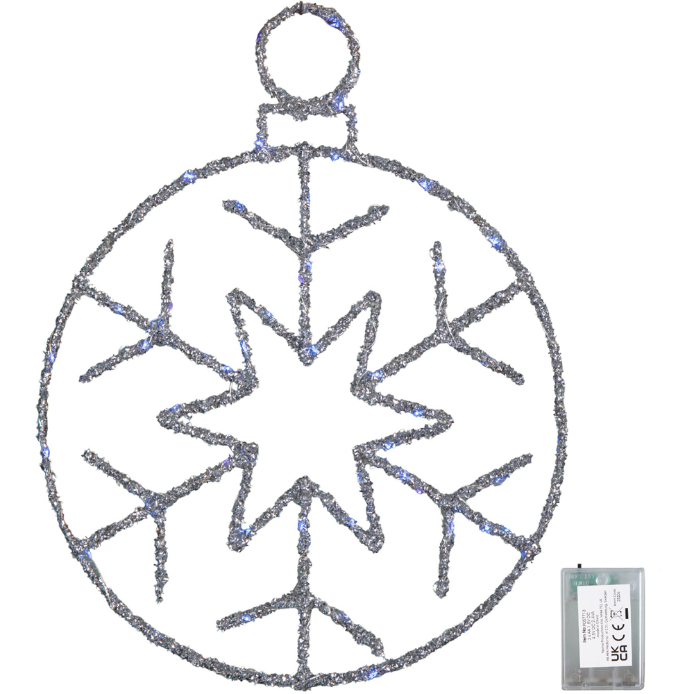 Samuel Alexander Blue Twinkling LED Light Up Silver Snowflake Ball Hanging Christmas Decoration Image 2