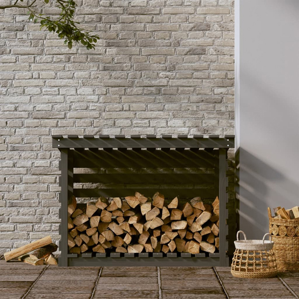 vidaXL Grey Pine Wood Firewood Log Holder 79 x 108 x 73cm Image 2