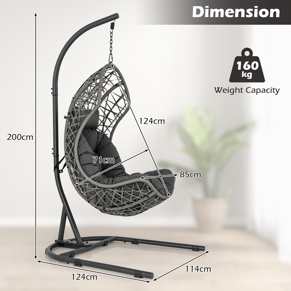 Costway Grey Hanging Egg Patio Wicker Chair Image 9