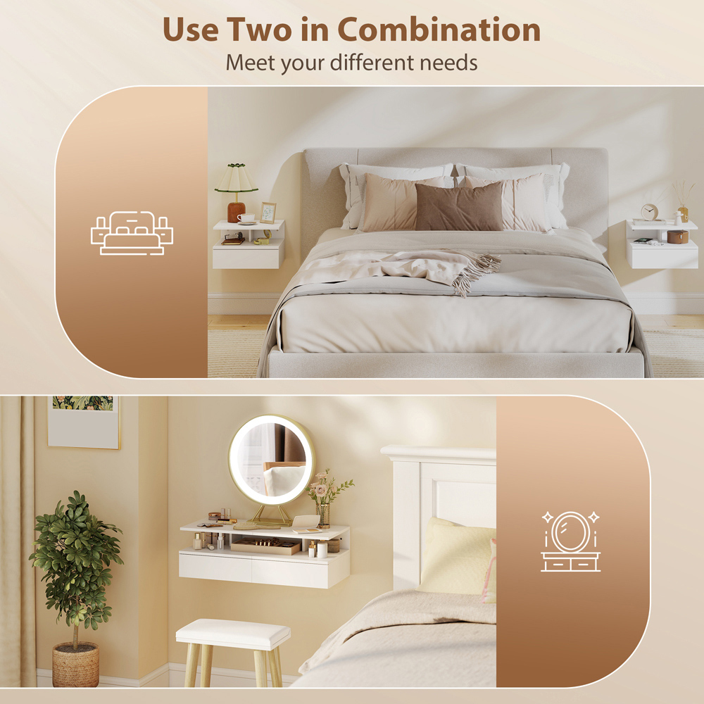 Portland Single Drawer Single Shelf White Floating Nightstand Set of 2 Image 7