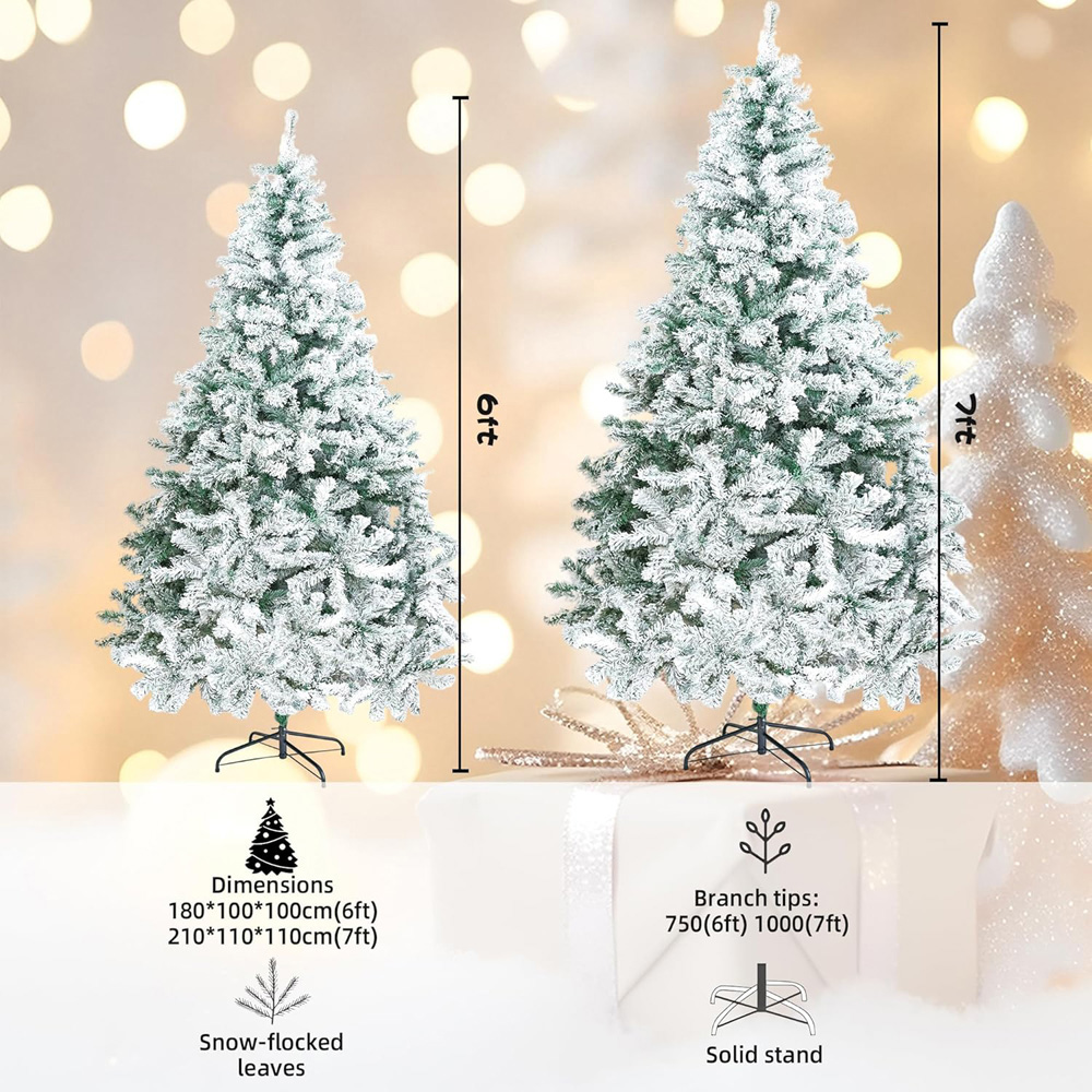 Alivio Snow Flocked Artificial Christmas Tree with Solid Metal Stand 6ft Image 9