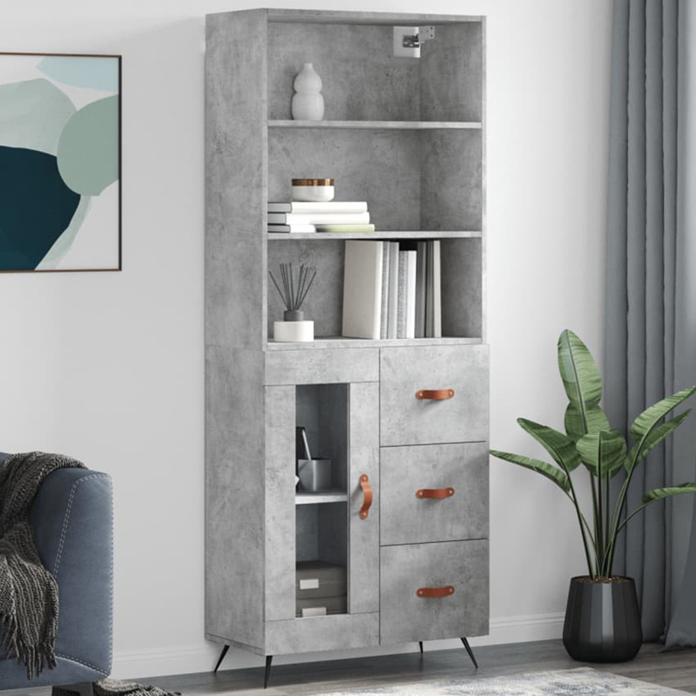 vidaXL Single Glass Door 3 Drawer 3 Shelf Concrete Grey Highboard Image 1