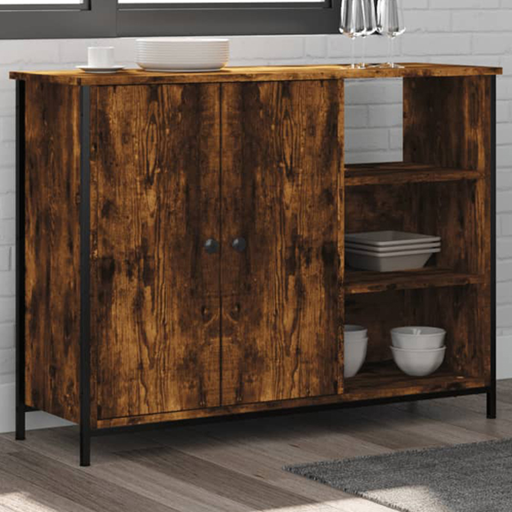 vidaXL 2 Door 3 Shelf Smoked Oak Sideboard Image 1