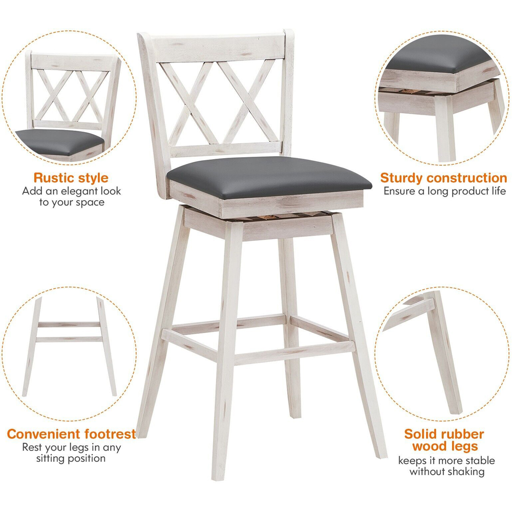 Costway White Counter Height Bar Stool with Upholstered Cushion Set of 2 Image 5