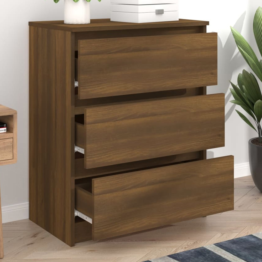 vidaXL 3 Drawer Brown Oak Sideboard Image 1