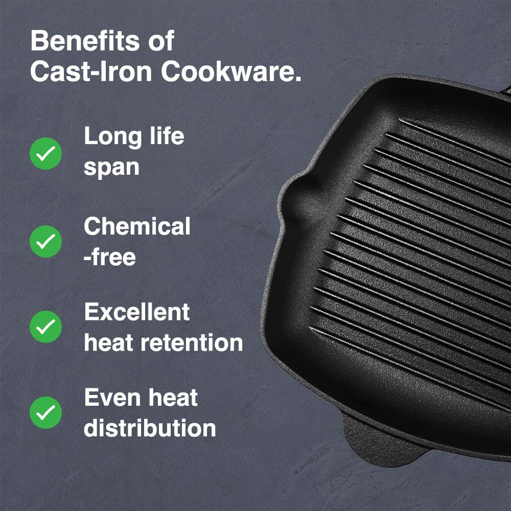 VonHaus VonShef Seasoned Cast Iron Griddle Pan Image 4