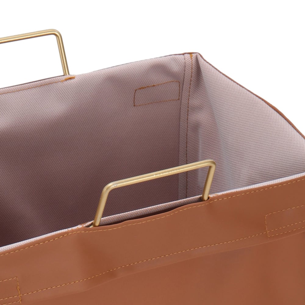 Living and Home Brown Metal Frame PU Leather Collapsible Laundry Basket Image 5