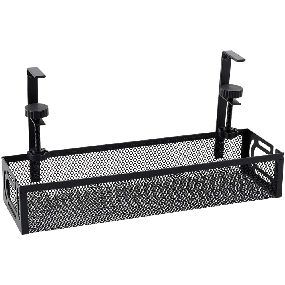 Home & Outdoor Direct Black Under Desk Clamp On Mesh Cable Management Tray 39cm Image 1