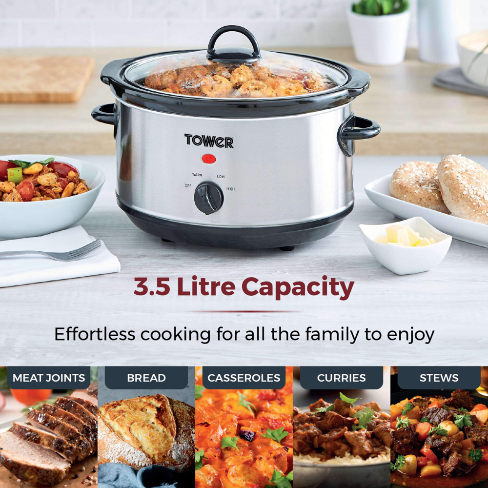 Tower T16039Y Silver Stainless Steel Slow Cooker 3.5L Image 3